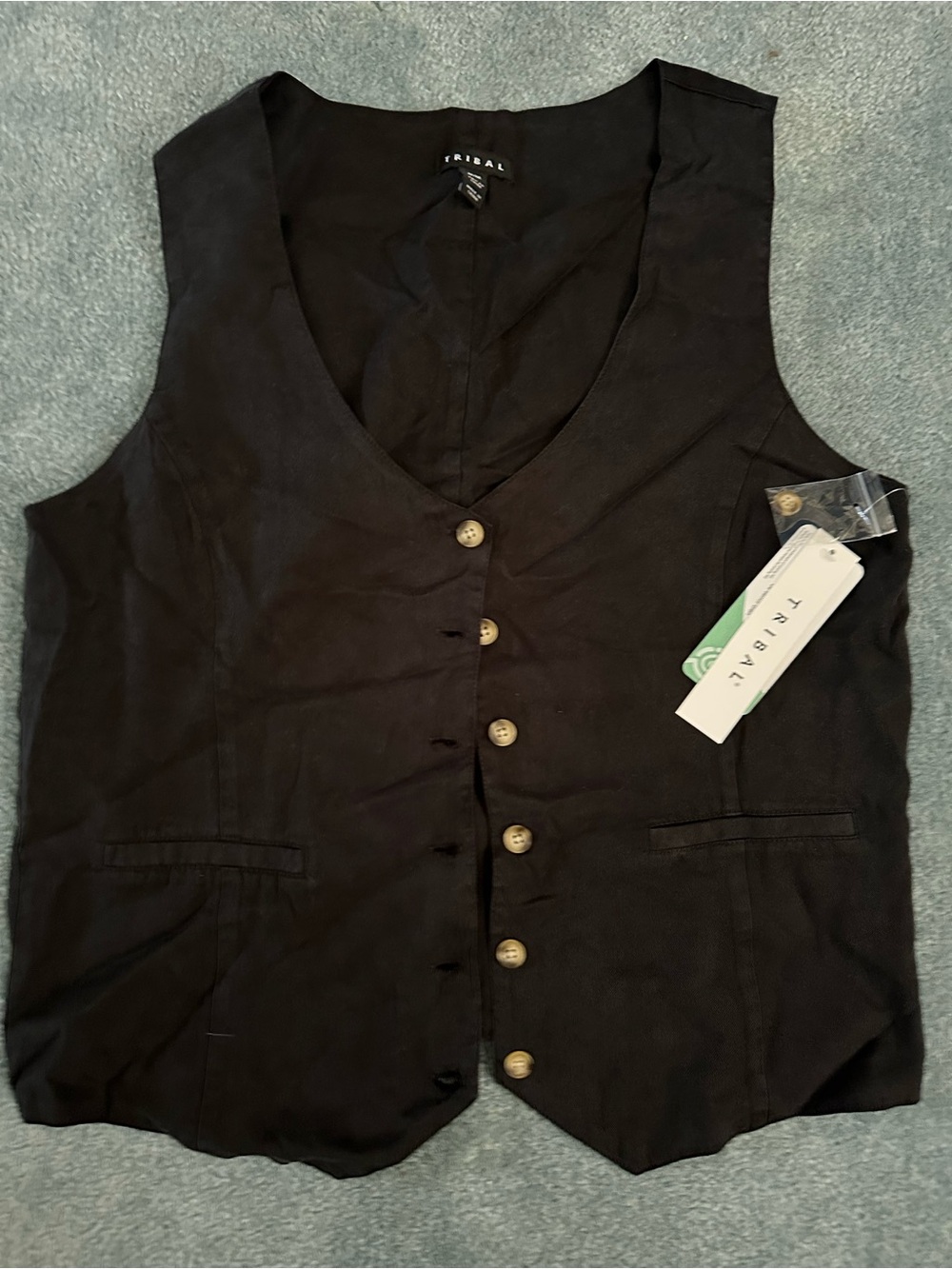 Tribal Black Tencel Button-Front Women's Vest